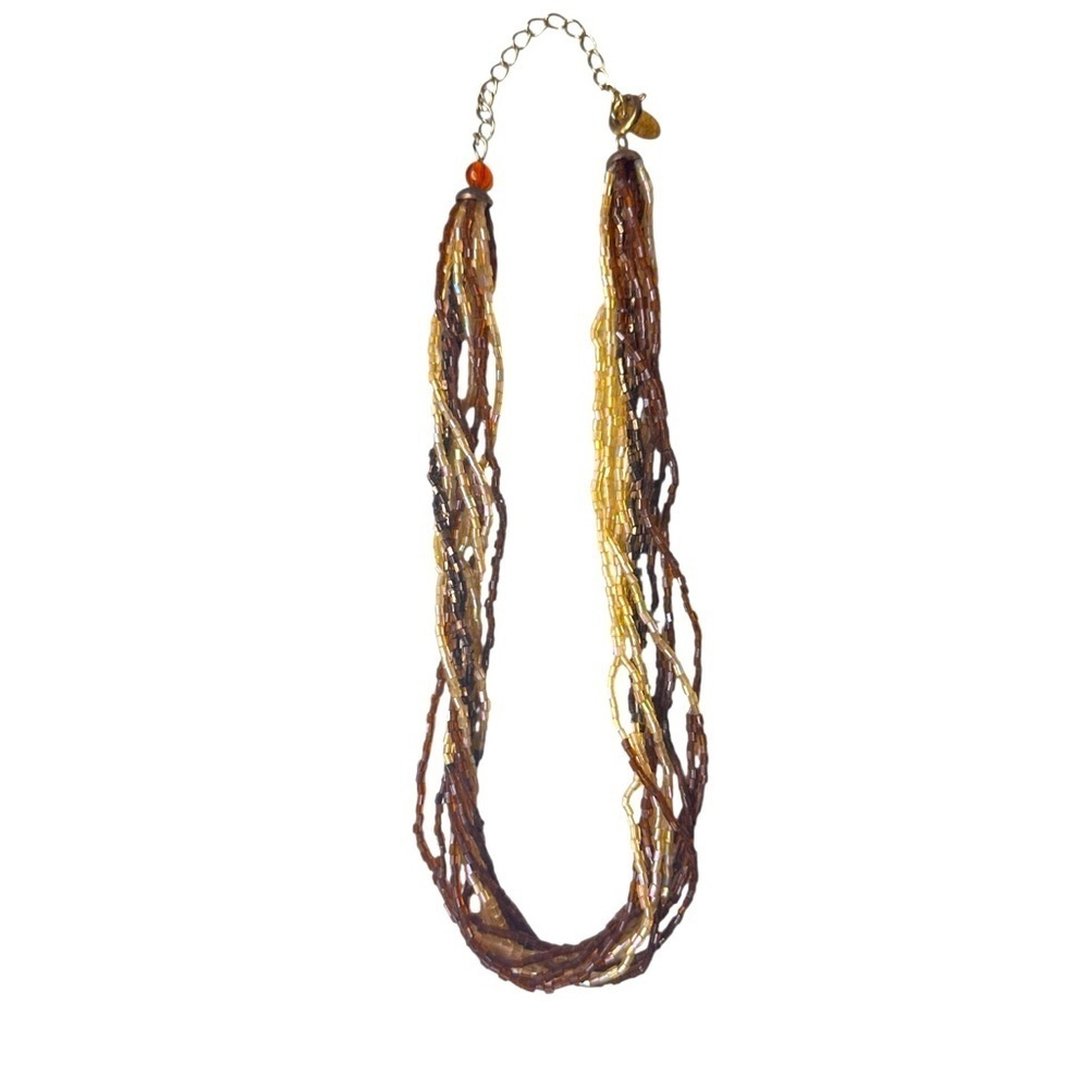Claires Multi-Strand Necklace in Brown and Gold Fluorescent Seed Beads